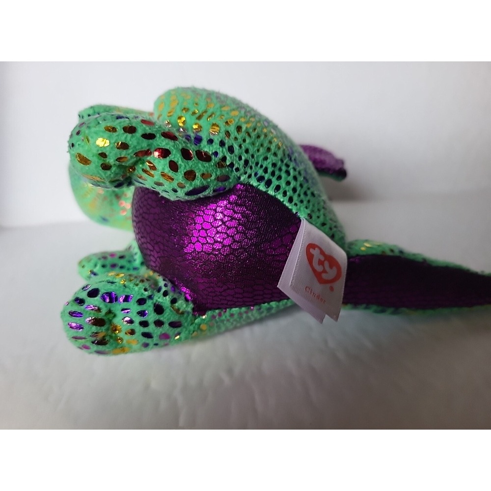 Ty Beanie Boos Cinder Green Purple Dragon Bean Bag Plush 6" Tall Toy - Picture 6 of 8